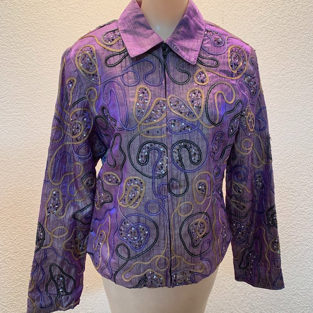 Vintage 90's Anage jacket purple with embroidery and beads and sequins size S